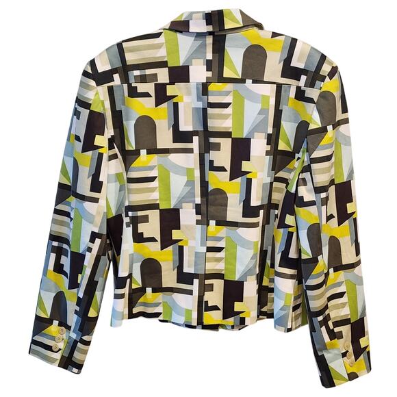 Ellen Tracy Geometric Cotton Blazer sz 14 Chartreuse Lightweight Career Summer - Picture 5 of 7